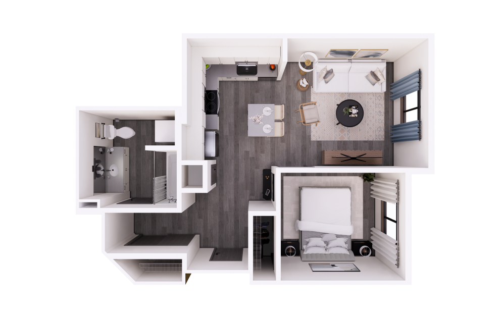 1x1 B - 1 bedroom floorplan layout with 1 bathroom and 594 square feet