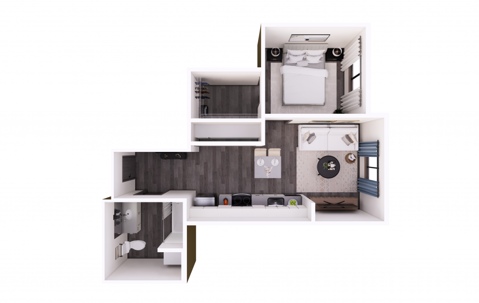 1x1 C - 1 bedroom floorplan layout with 1 bath and 560 square feet.