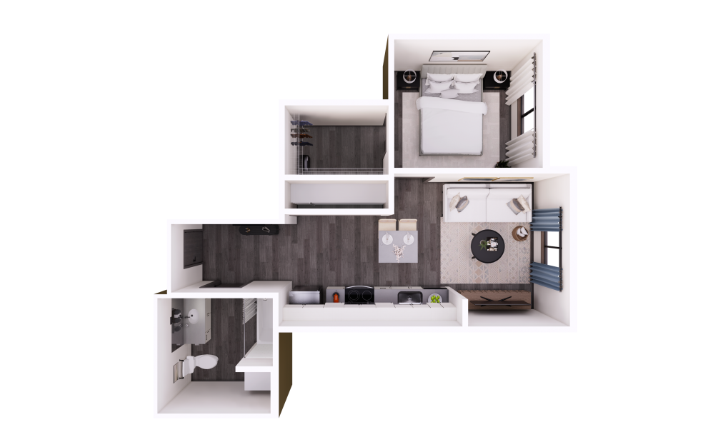 1x1 C - 1 bedroom floorplan layout with 1 bathroom and 560 square feet