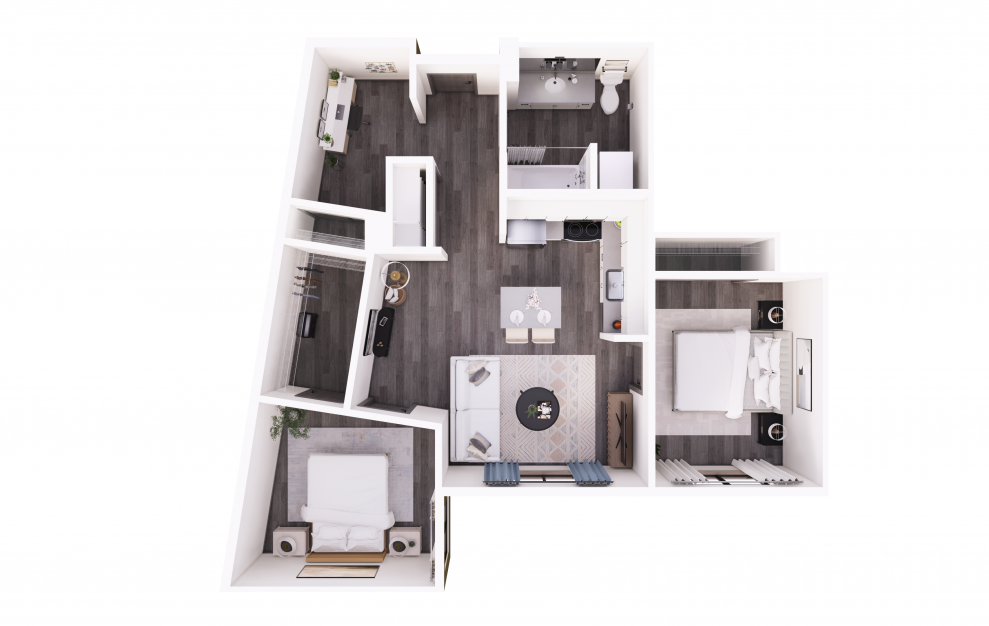 2x1 + Den A - 2 bedroom floorplan layout with 1 bath and 861 square feet.