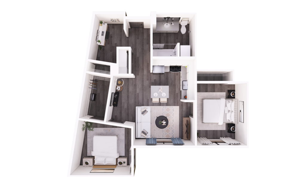 2x1 + Den A - 2 bedroom floorplan layout with 1 bathroom and 861 square feet