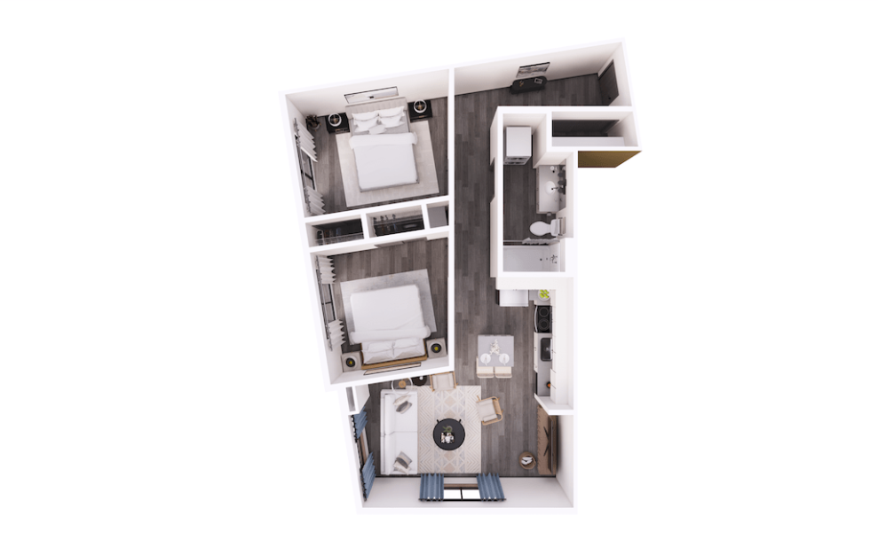 2x1 C - 2 bedroom floorplan layout with 1 bath and 798 to 848 square feet.