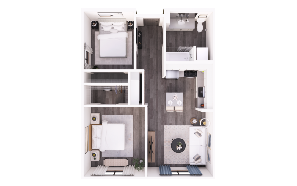 2x1 D - 2 bedroom floorplan layout with 1 bathroom and 747 square feet