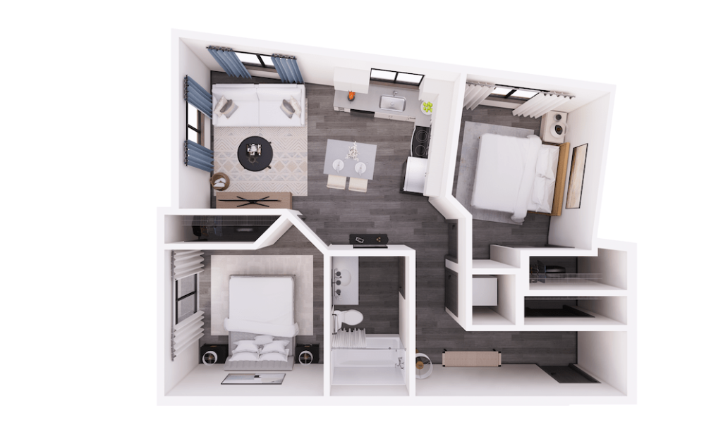 2x1 A - 2 bedroom floorplan layout with 1 bathroom and 751 - 808 square feet