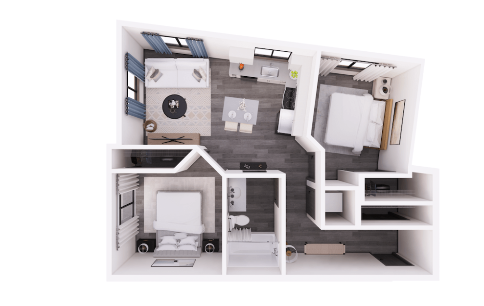 2x1 A - 2 bedroom floorplan layout with 1 bath and 751 to 808 square feet.