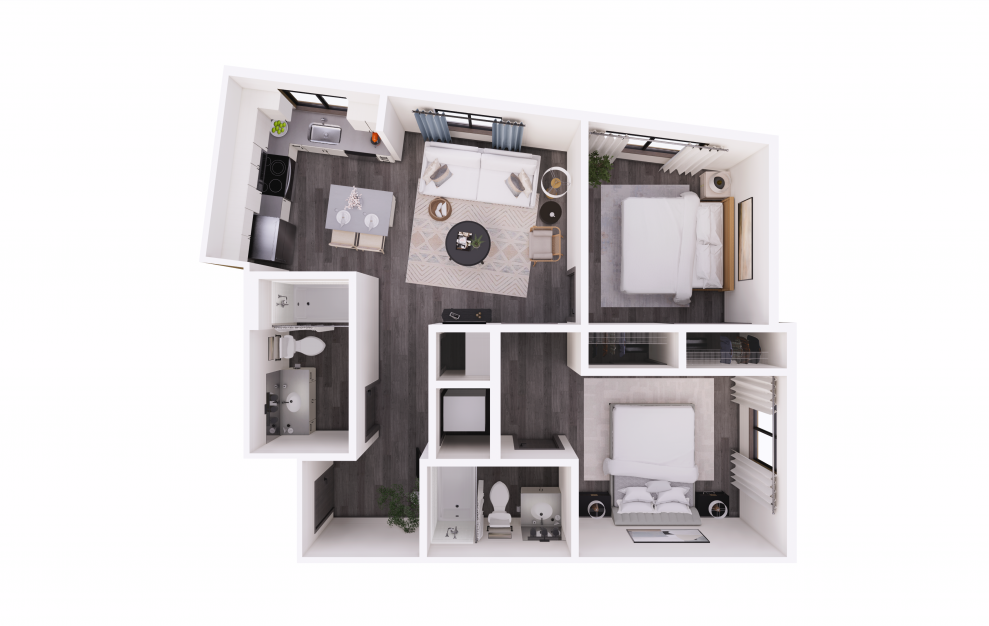 2x2 A - 2 bedroom floorplan layout with 2 baths and 777 to 808 square feet.