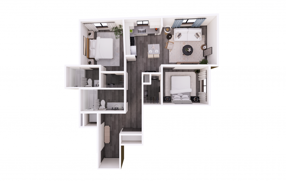 2x2 G - 2 bedroom floorplan layout with 2 baths and 921 to 956 square feet.