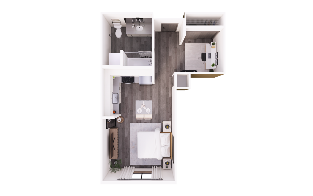 Studio + Den B - Studio floorplan layout with 1 bathroom and 463 - 628 square feet