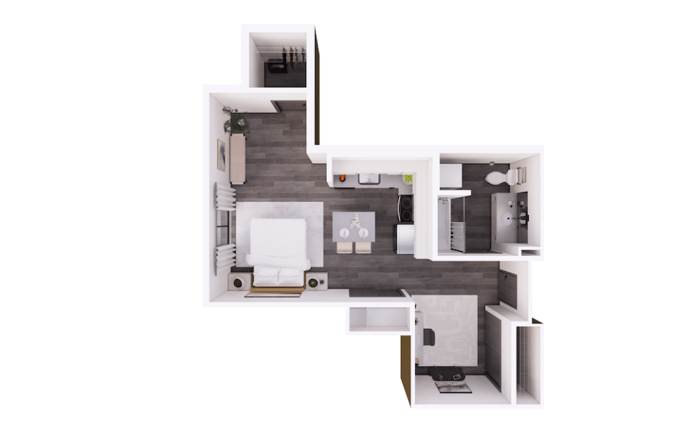 Studio + Den A - Studio floorplan layout with 1 bath and 560 to 575 square feet.