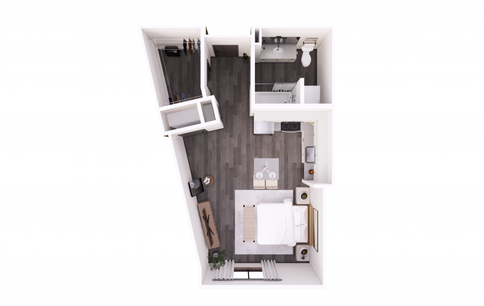 Studio E - Studio floorplan layout with 1 bath and 513 to 554 square feet.