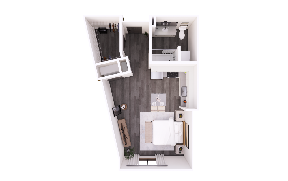 Studio E - Studio floorplan layout with 1 bathroom and 513 - 554 square feet